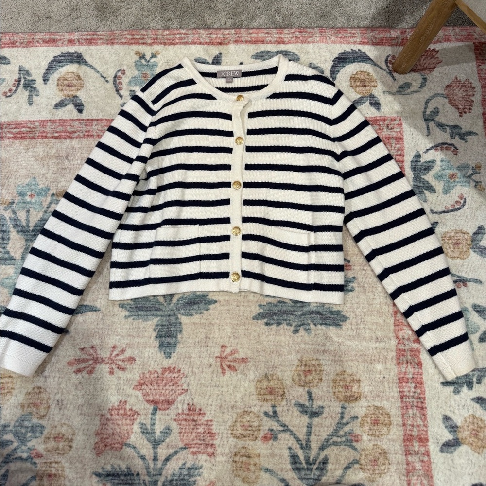 J. Crew Navy and White Striped Cardigan